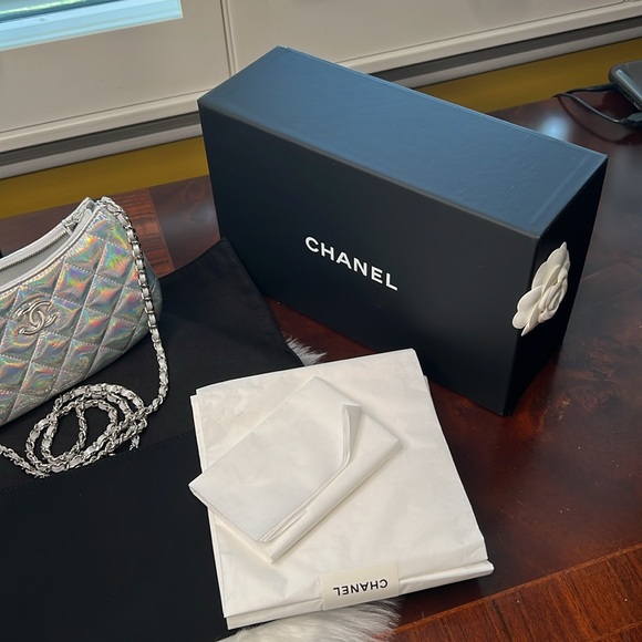 Chanel Matelasse Iridescent Mirror Goatskin Chain Shoulder Bag Aurora Silver NWT - Picture 15 of 17